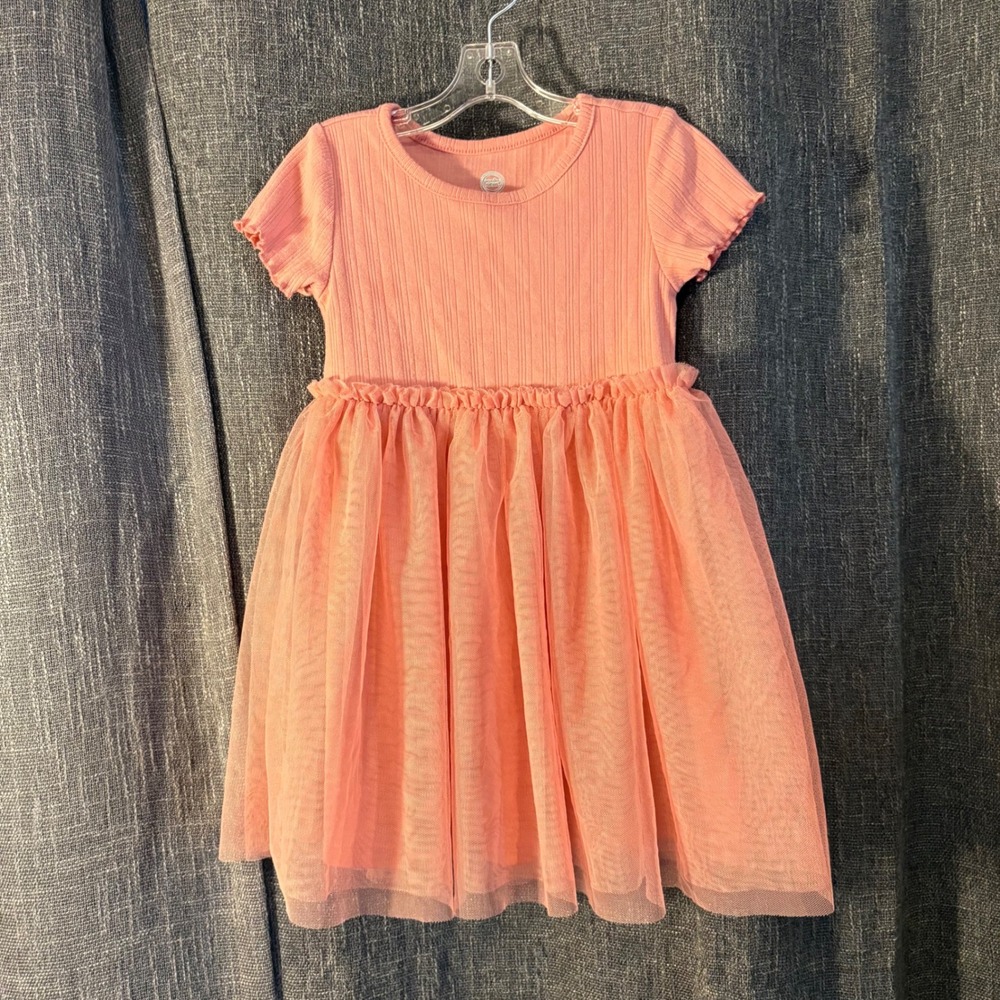 Wonder Nation Girls Dusty Pink Peach Ribbed Tulle Skirt Dress (Girls 3T)